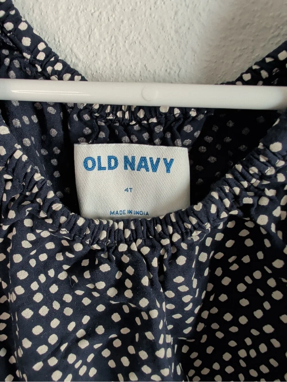 Toddler Girls Blue & White Polka Dot Flutter Romper Size 4T